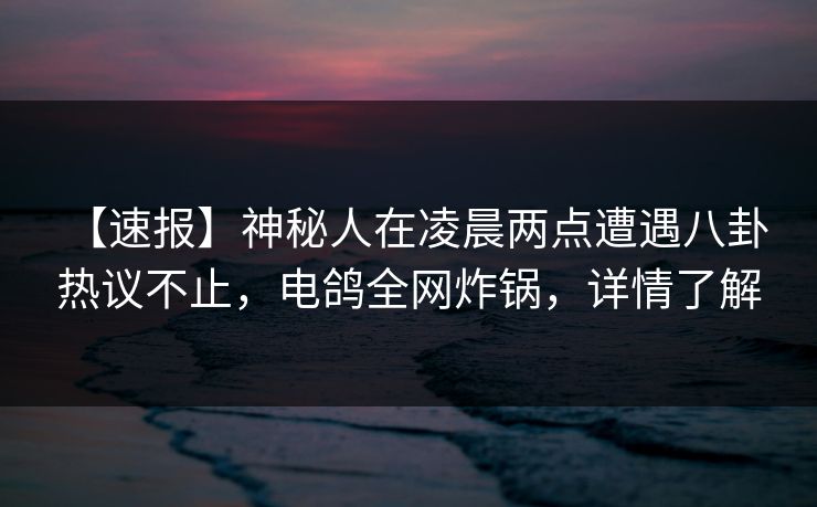 【速报】神秘人在凌晨两点遭遇八卦 热议不止，电鸽全网炸锅，详情了解